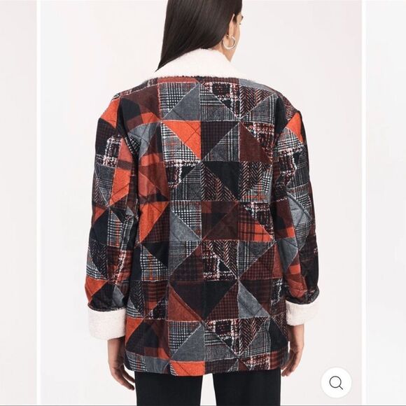 Derek Lam 10 Crosby Hayden Quilted Red Black Faux Fur Coat Peacoat Large - Picture 4 of 11